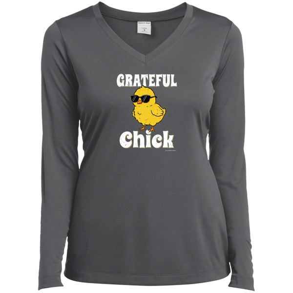 Womens V-neck tee – Grateful chick – Performance comfort