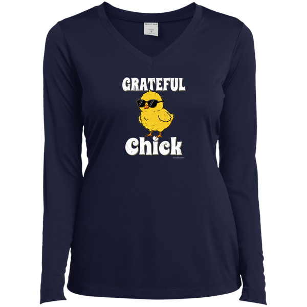 Womens V-neck tee – Grateful chick – Performance comfort