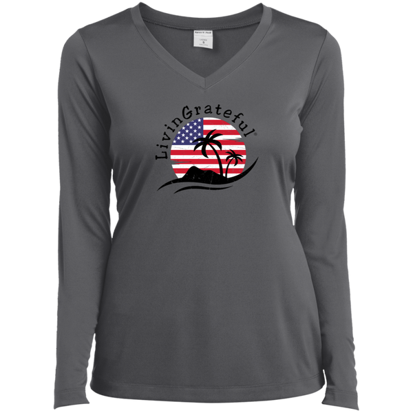 Womens 'Merica V-Neck T – Long Sleeve – Patriotic Tee