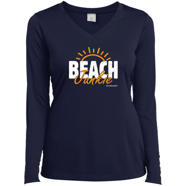Womens V-neck tee – Beach junkie – Lightweight performance
