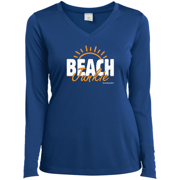 Womens V-neck tee – Beach junkie – Lightweight performance