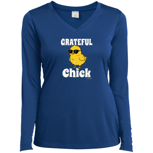 Womens V-neck tee – Grateful chick – Performance comfort