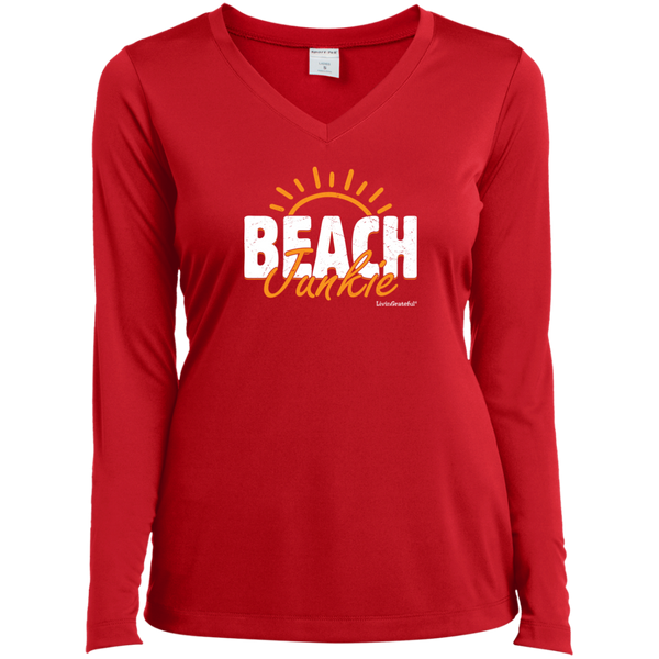 Womens V-neck tee – Beach junkie – Lightweight performance
