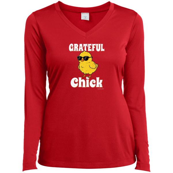 Womens V-neck tee – Grateful chick – Performance comfort