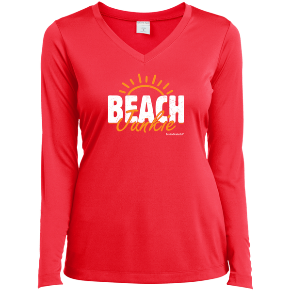 Womens V-neck tee – Beach junkie – Lightweight performance